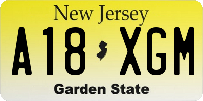 NJ license plate A18XGM
