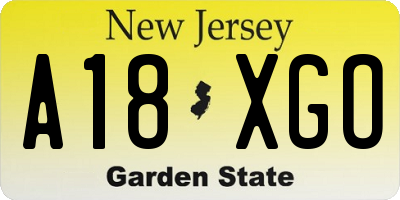 NJ license plate A18XGO