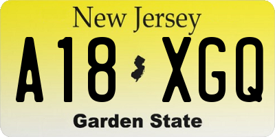 NJ license plate A18XGQ