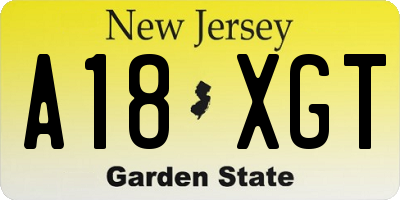 NJ license plate A18XGT