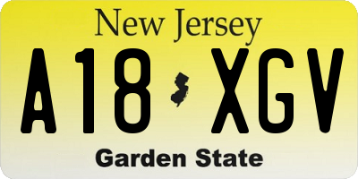 NJ license plate A18XGV
