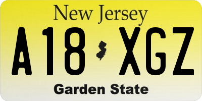 NJ license plate A18XGZ