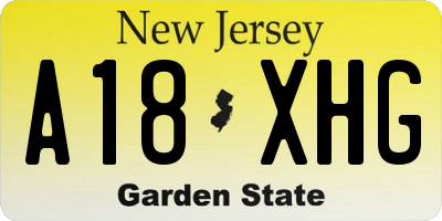 NJ license plate A18XHG