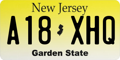 NJ license plate A18XHQ