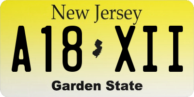 NJ license plate A18XII