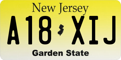 NJ license plate A18XIJ