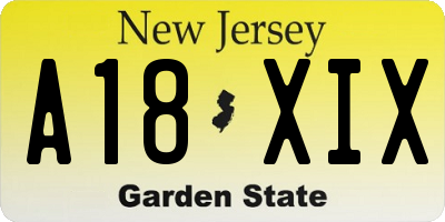 NJ license plate A18XIX
