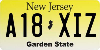 NJ license plate A18XIZ