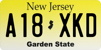 NJ license plate A18XKD
