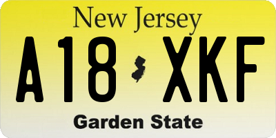 NJ license plate A18XKF