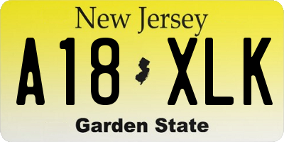 NJ license plate A18XLK