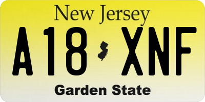 NJ license plate A18XNF