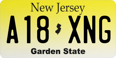 NJ license plate A18XNG