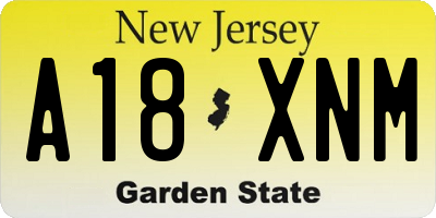 NJ license plate A18XNM