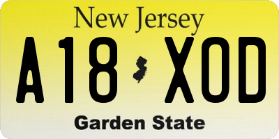 NJ license plate A18XOD