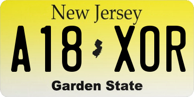 NJ license plate A18XOR
