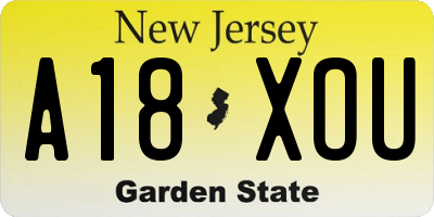 NJ license plate A18XOU