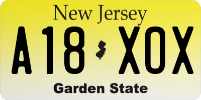 NJ license plate A18XOX