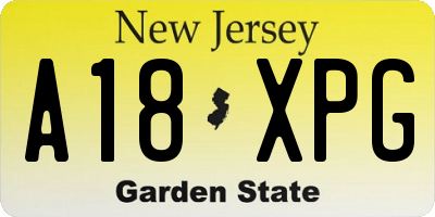 NJ license plate A18XPG