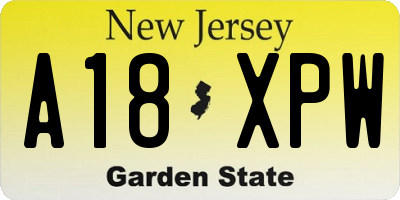 NJ license plate A18XPW