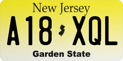 NJ license plate A18XQL