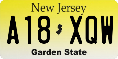 NJ license plate A18XQW