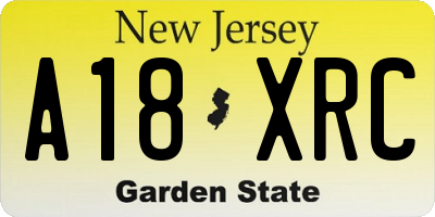 NJ license plate A18XRC