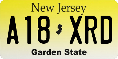 NJ license plate A18XRD