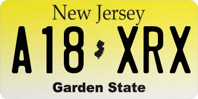 NJ license plate A18XRX