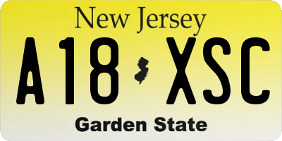 NJ license plate A18XSC