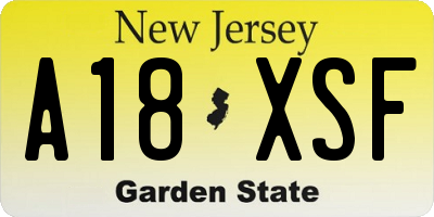 NJ license plate A18XSF