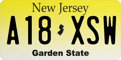 NJ license plate A18XSW