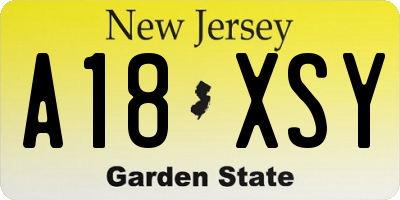 NJ license plate A18XSY
