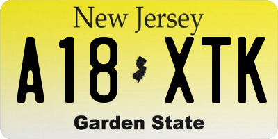 NJ license plate A18XTK