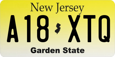 NJ license plate A18XTQ