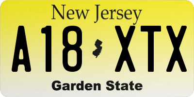 NJ license plate A18XTX