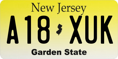 NJ license plate A18XUK