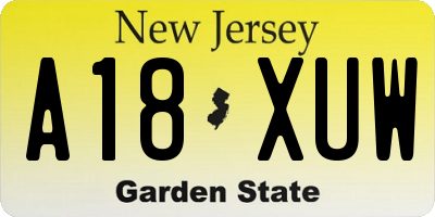 NJ license plate A18XUW