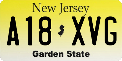 NJ license plate A18XVG