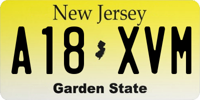NJ license plate A18XVM
