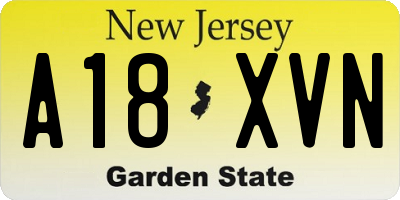 NJ license plate A18XVN