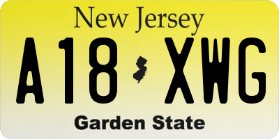 NJ license plate A18XWG