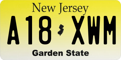 NJ license plate A18XWM