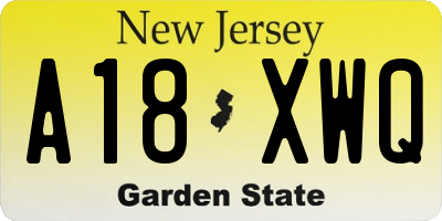 NJ license plate A18XWQ
