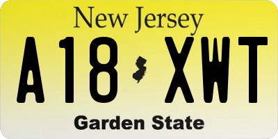 NJ license plate A18XWT