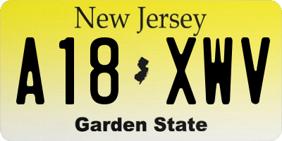 NJ license plate A18XWV