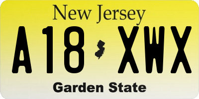 NJ license plate A18XWX