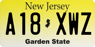 NJ license plate A18XWZ