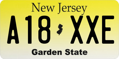NJ license plate A18XXE