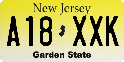 NJ license plate A18XXK